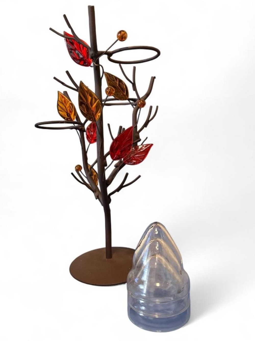 Decorative Metal Leaf Candle Tree Stand in Red and Amber